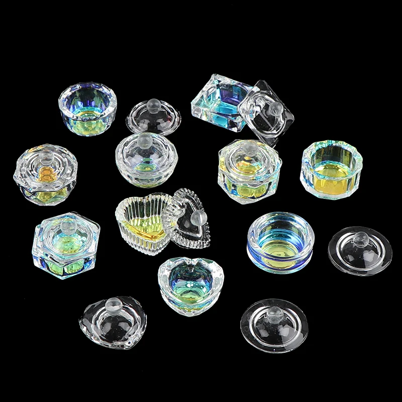 

1Pc Rainbow Crystal Clear Acrylic Liquid Dish Tappen Dish Glass Cup With Lid Bowl For Acrylic Powder Monomer Nail Art Tool Hot