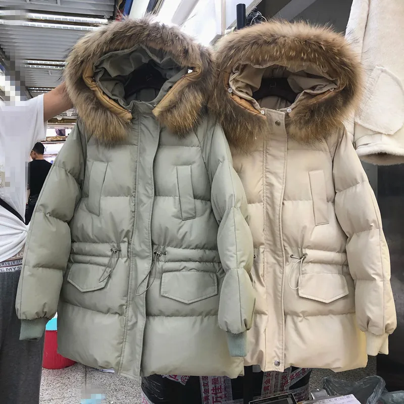 Новые Длинные парки женские зимние куртки пальто толстая хлопковая теплая куртка женская верхняя одежда парки настоящий меховой капюшон, воротник пальто