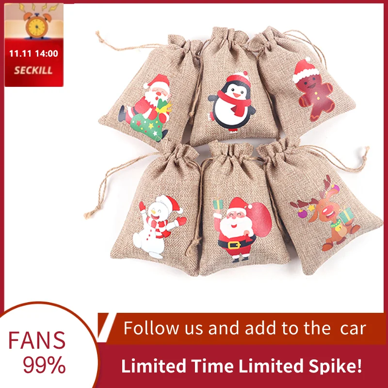 

MC 1PC Jute Bags Christmas Gift Drawstring Pouch Cotton Linen Gift Packaging Bags Jewelry Candy Storage Bags Accessories Spike !
