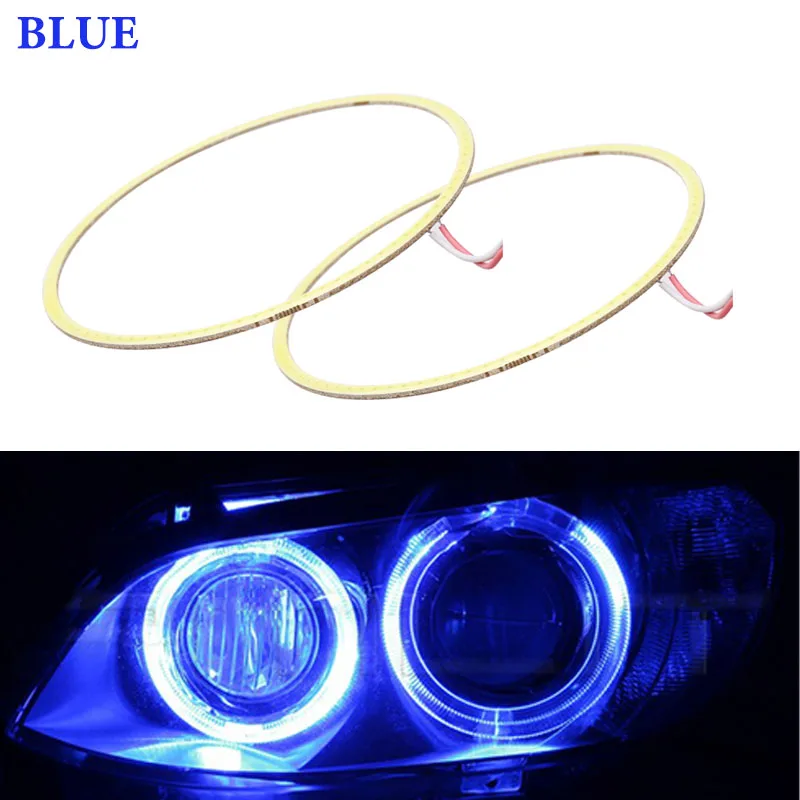 Синий 2 шт. автомобиль Ангельские глазки Led 60/70/80/90/100/110/120 мм COB Halo светодиодная кольцевая для E46 E60 головной светильник DRL Дневной светильник глаза ангела фары 12V - Цвет: Синий