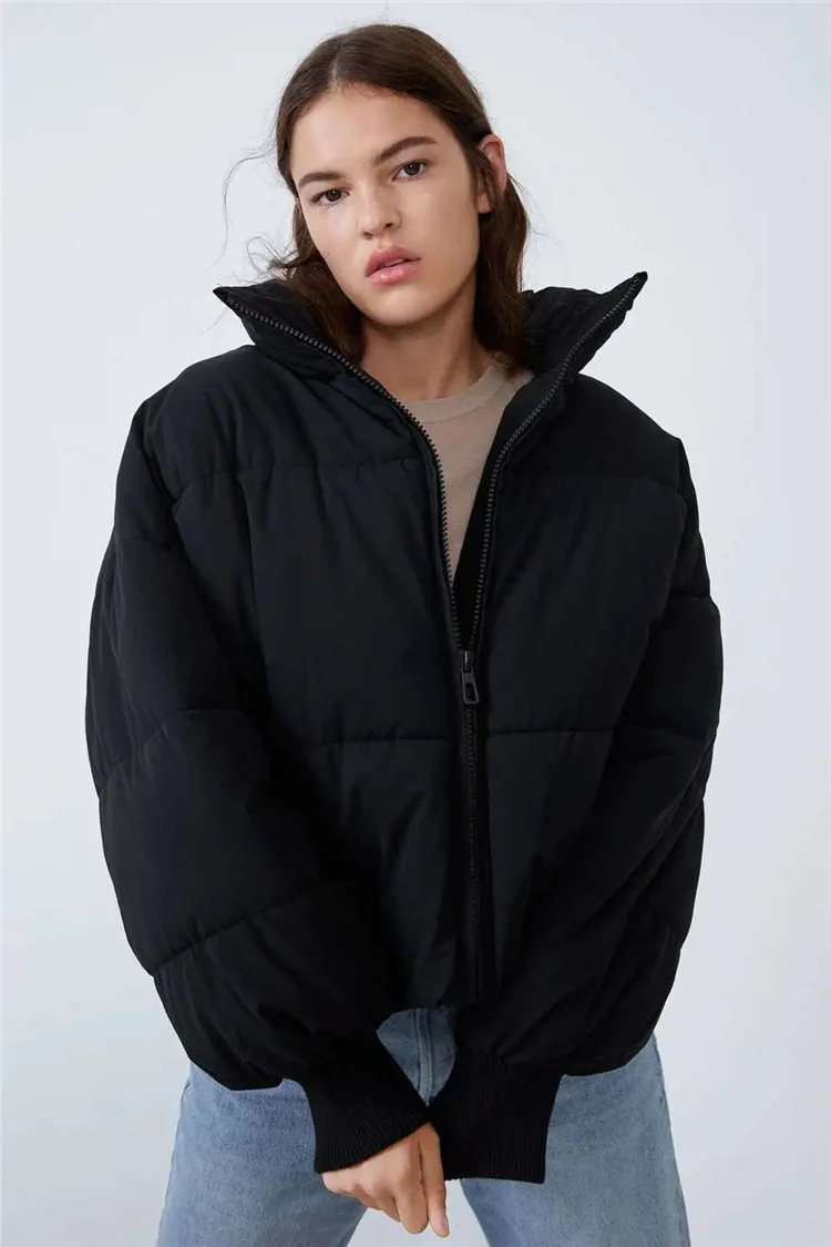 Korean Leisure Thick Jacket Women Men Solid Color Zip Up Long Sleeve Stand Collar Oversized Casual Streetwear Sportswear 2021