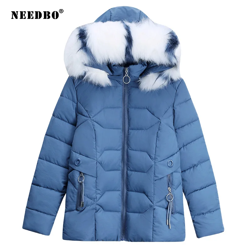 NEEDBO Winter Jacket Women Fur Collar Parka Casual Warm Woman Winter Coats Puffer Jacket Padded Outwear Coat Women Oversize