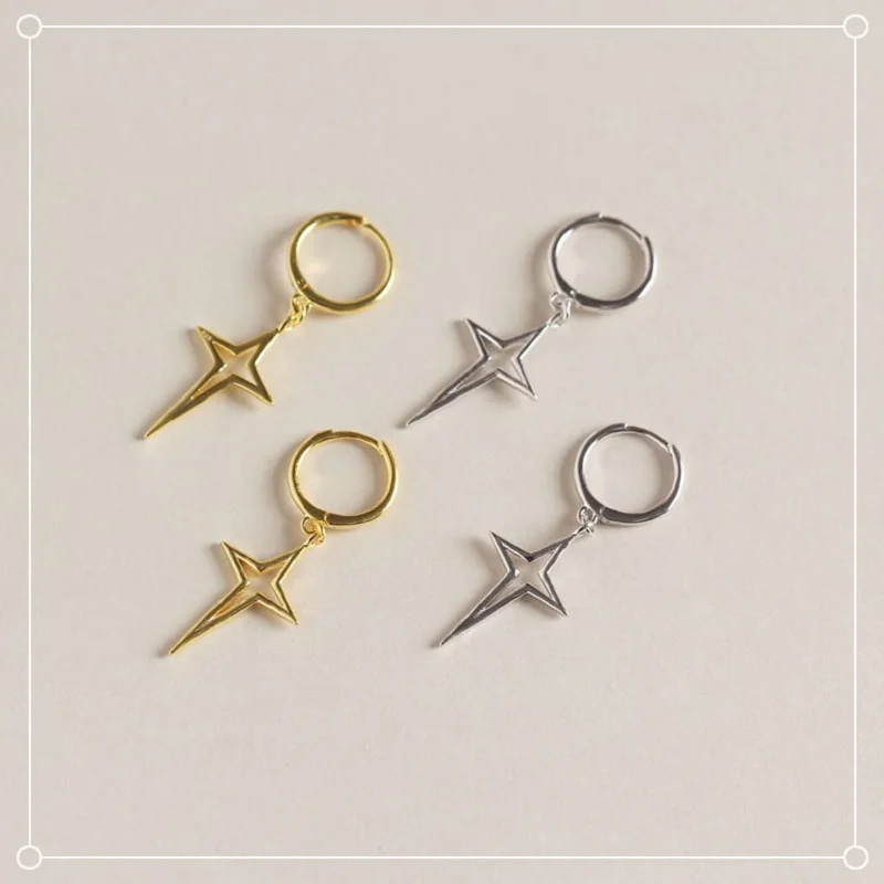 

100% 925 Sterling Silver Luxury Trandy Women Cross Star Charm Hoop Earrings Birthday Engagement Gift For lovers' Fine Jewelry A3