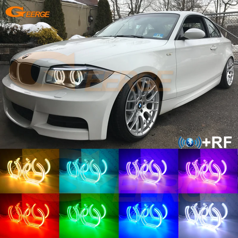 

For BMW 1 Series E81 E82 E88 E87 Xenon headlight RF remote Bluetooth APP DTM Style RGB LED Angel Eyes halo rings Day Light