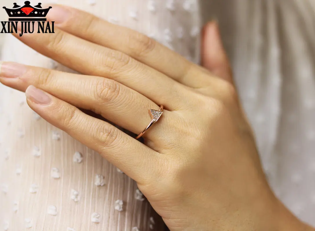 

925 anillos Silver Online Celebrity 18K Rose Gold Ring Full Diamond Triangle Korean Fashion Simple Creative Female Girl Ring