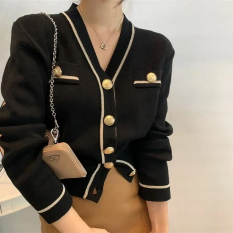 

Fashion Women Cardigan Sweater Spring Autumn Knitted Long Sleeve Short Coat Casual Single Breasted Korean Slim Chic Ladies Top