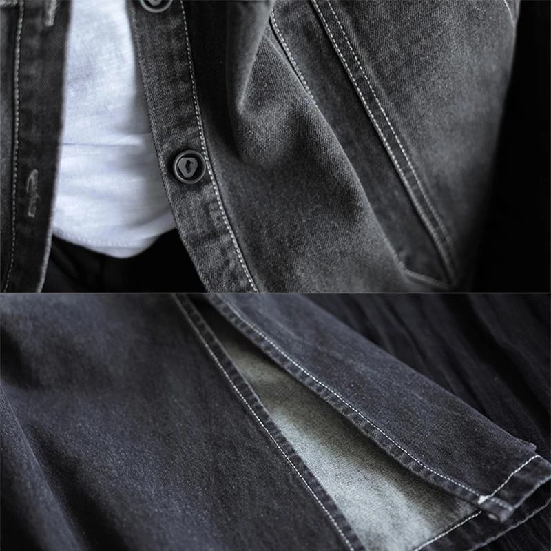 

NINI WONDERLAND 2020 Autumn Vintage Denim Trench Coats Women's Patchwork Single Breasted Long Outerwear Female Black Casual Coat