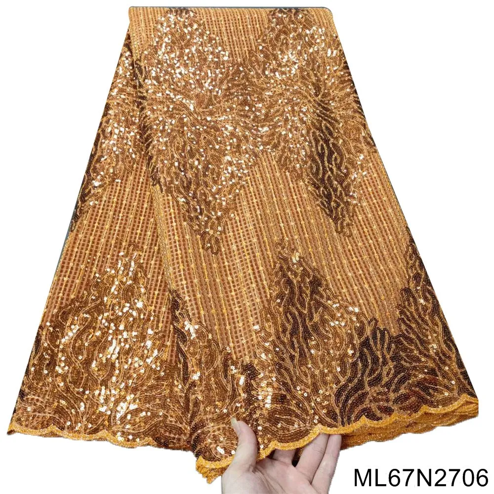 

High Quality African net Lace Fabric 2021 Latest Sequin Lace Fabric French Tulle Lace Fabric For Wedding ML67N27