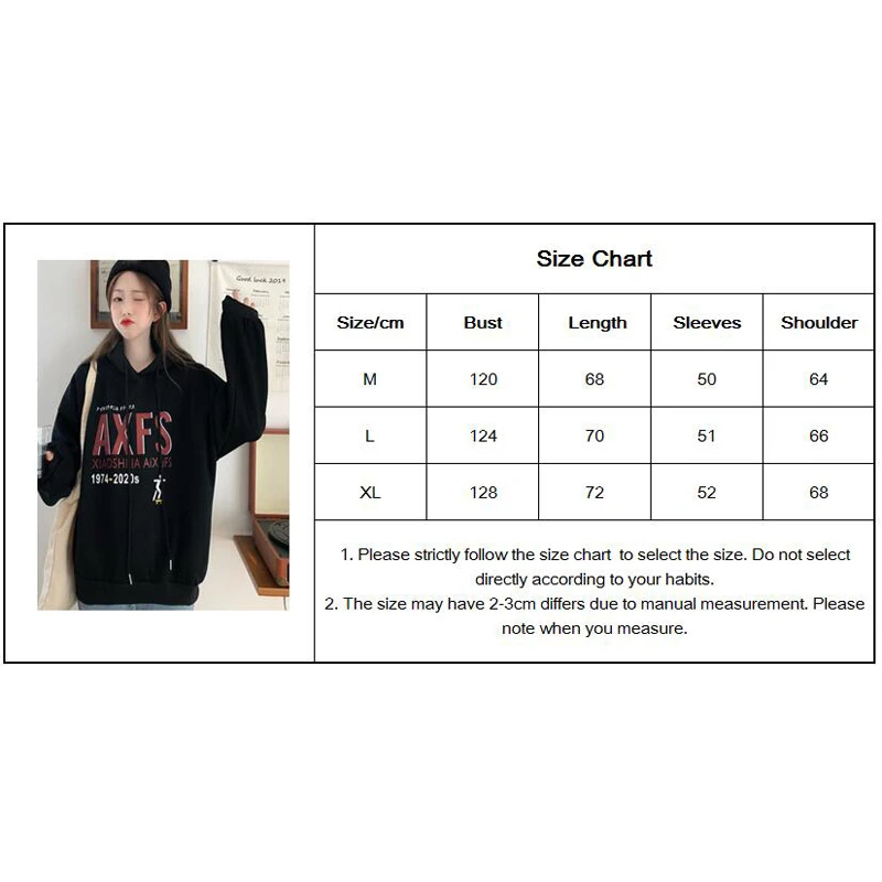 

Harajuku Hoodies Sweatshirts Women Autumn Winter Oversized Letter Print Pocket Thick Warm Black Grey Bf Korean Hooded Pullover