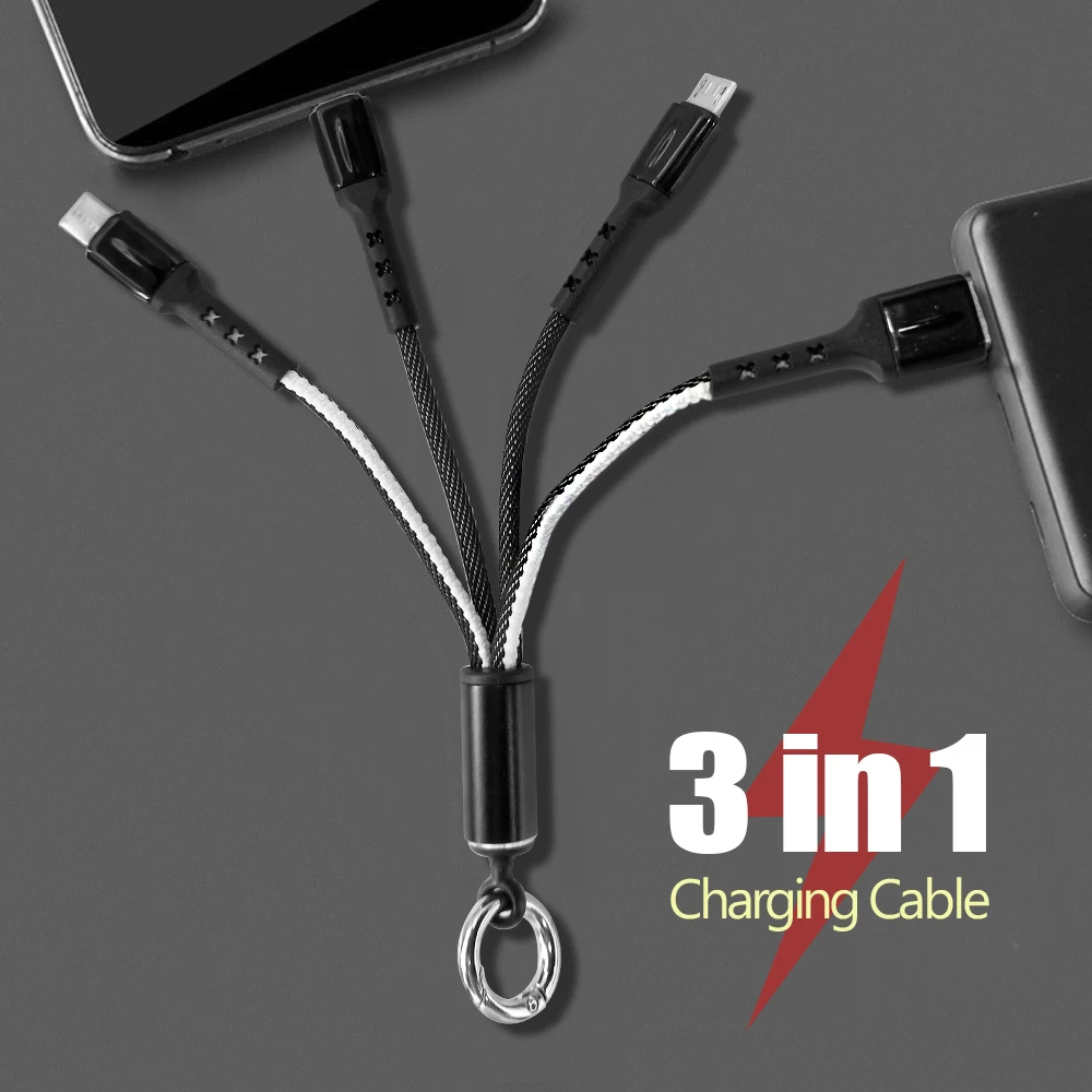 FBYEG Mini 3 в 1 USB кабель портативный короткий Micro usb type C мульти зарядный кабель для Xiaomi huawei iPhone Быстрая зарядка