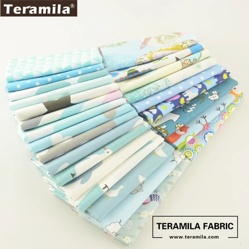 Хлопок teramila ткань Precut 25 дизайнов синяя стеганая текстильная ткань Жир четверти очарование пакеты метр постельные принадлежности шитье лоскутное