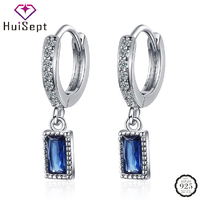 

HuiSept Earrings 925 Silver Jewelry with Sapphire Zircon Gemstones Drop Earring for Women Wedding Engagement Party Accessories