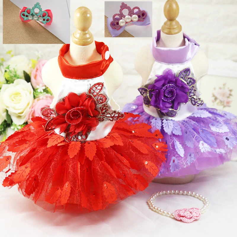 Lace Dog Dress Summer Pet Princess Tutu Clothes Sweetly Teddy Puppy Costume Skirt Lace Mesh Yarn Wedding Skirts for Small Large