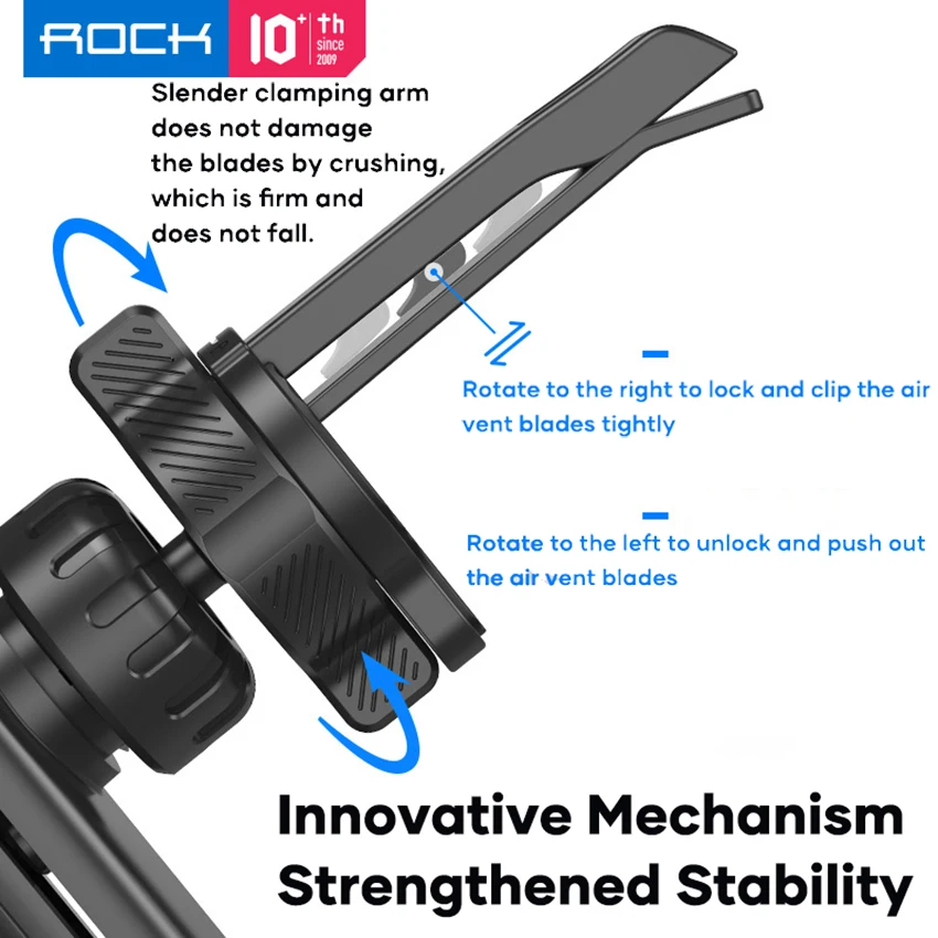 ROCK Car Phone Mount Gravity Holder Air Vent Clip Universal For Cellphone Automatic Clamping Stand Mini Invisible Retractable | Мобильные