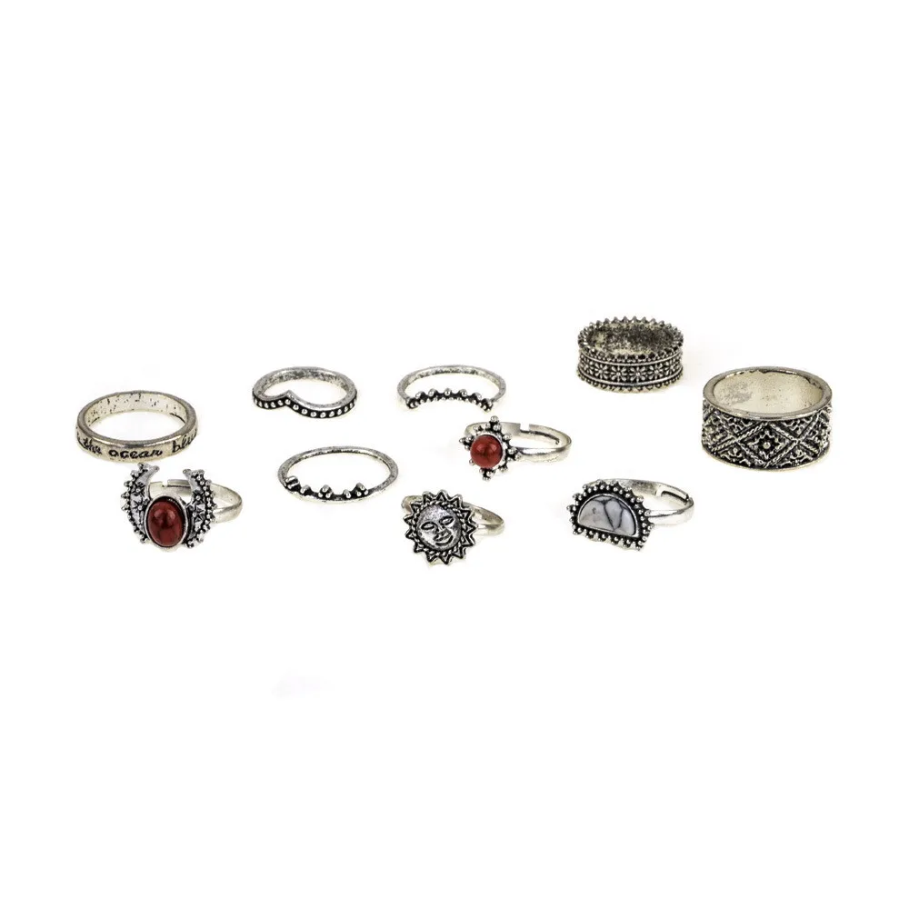 14pcs/Set Finger Rings Jewelry Wholesale Women Bohemian Vintage Silver Stack Above Knuckle Blue Set Beautiful #10 | Украшения и