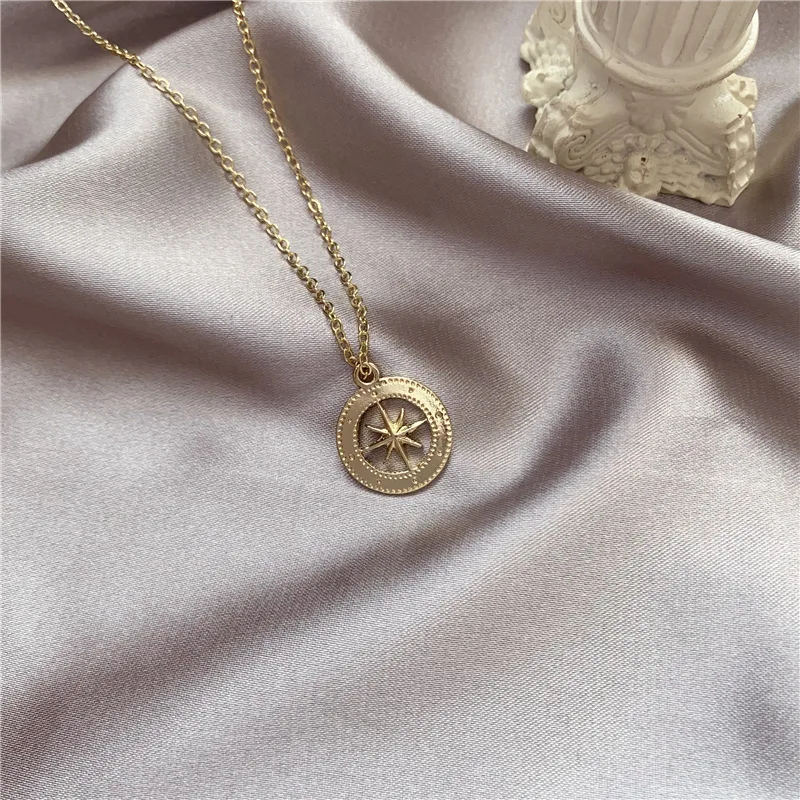 Винтажное ожерелье с подвеской в виде круглой Полой Металлической звезды