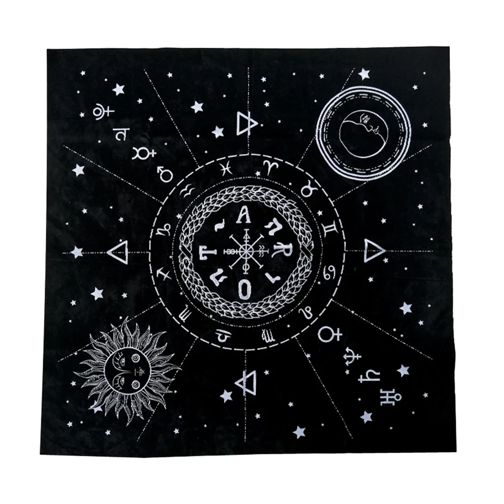 

1pc Constellation Tarot Table Cloth Divination Velvet Tapestry 19.29in Black