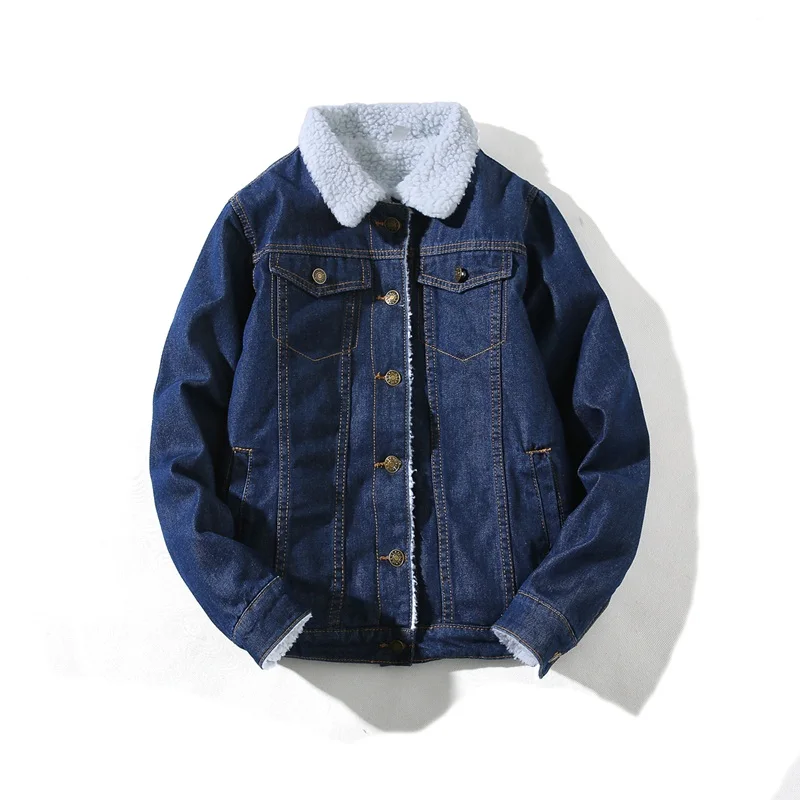 Мужская Зимняя шерстяная однобортная джинсовая куртка облегающая Толстая с