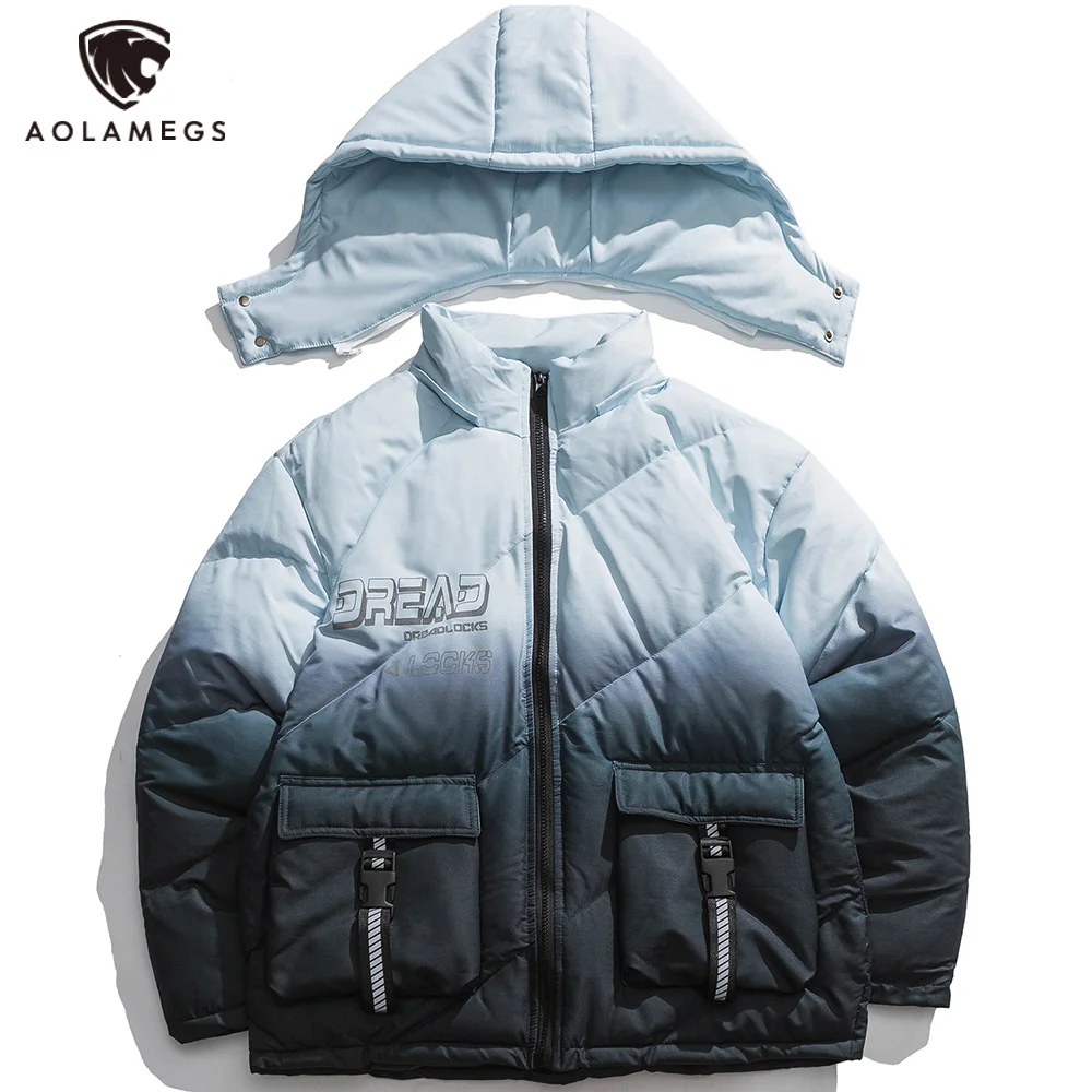 

Пуховик Aolamegs мужской с хлопковой подкладкой, зимняя плотная теплая парка в стиле Харадзюку, с градиентными буквенным принтом, с пряжкой и ка...