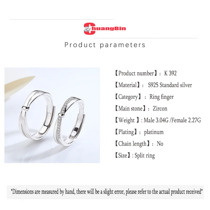 

Genuine S925 sterling silver ladies fashion wedding ring classic luxury zircon opening adjustable ring couple engagement ring