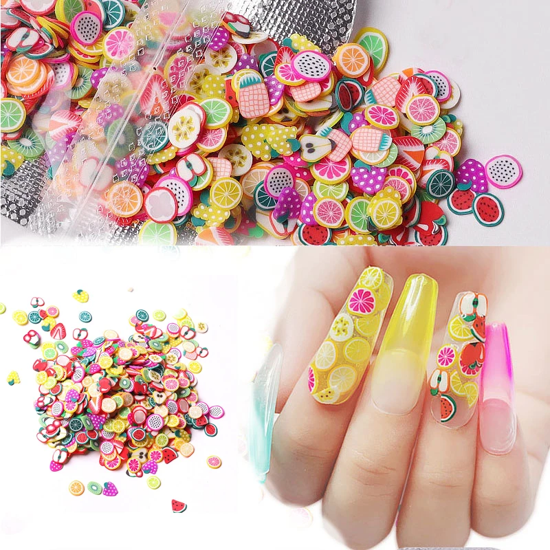 

3D дизайн ногтей смешанные фрукты любовь Ломтики Наклейка Полимерная глина DIY дизайны нарезки для женщин Kawaii украшения для маникюра ногтей а...