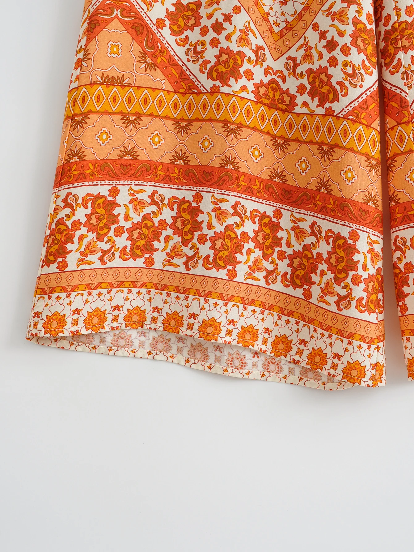 

CINESSD Bohemian Orange Floral Print Women Pant Fashion Adjust Waist Bottom Loose Trousers