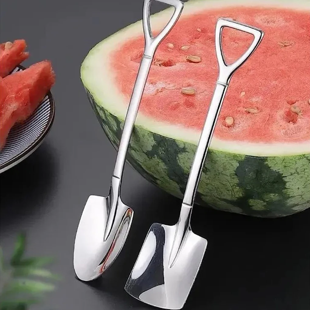 

10pcs Shovel Shape Watermelon Spoons Stainless Steel Dessert Spoons Stirring Ice Cream Teaspoon Home Kitchen Tableware