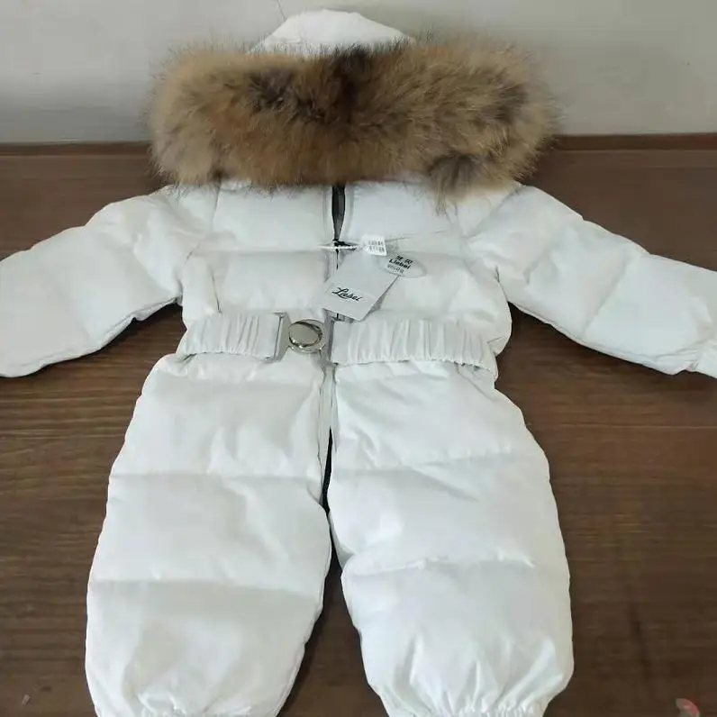Зимние Пуховые куртки для новорожденных мальчиков и девочек 0-5 лет, комбинезон из 90% белого утиного пуха с натуральным мехом, верхняя одежда для детей, ws07