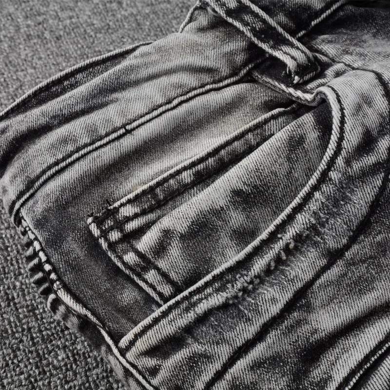 

American Street Style Fashion Men Jeans Retro Gray Destroyed Spliced Designer Ripped Jeans For Men Hip Hop Punk Biker Pants