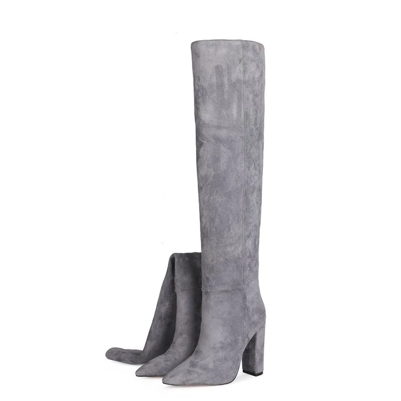 New Brand Women Boots Fashion High Heels Faux Suede Over The Knee High Slouchy Long Boots Winter Female Thigh High Boots Shoes