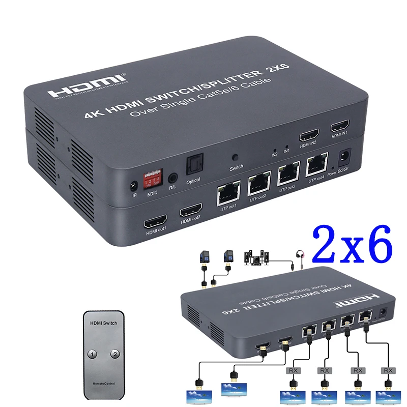 2x6 HDMI переключатель/Разделитель расширитель оптический SPDIF + 3 5 мм разъем аудио