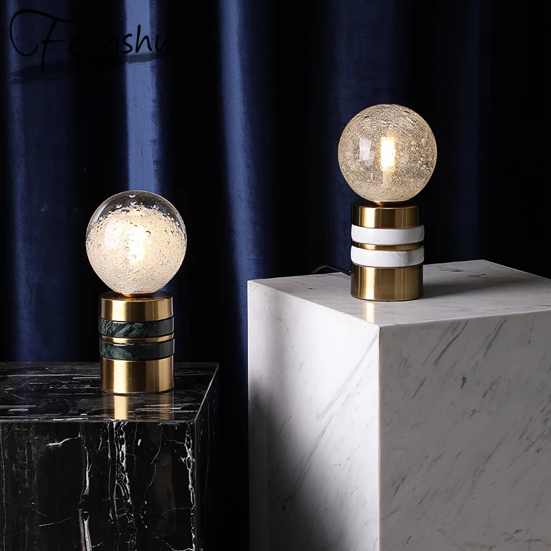 Современная светодиодная лампа из мрамора стеклянная настольная маленький