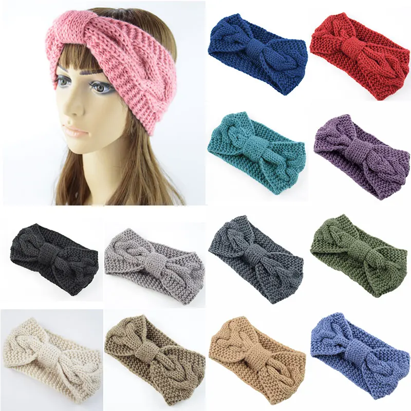 Autumn Winter Bow Twisted Wide Headband Turban Warmer Ear Crochet Knitting Stretch Hair Bands Women Female Headwrap Headwear |