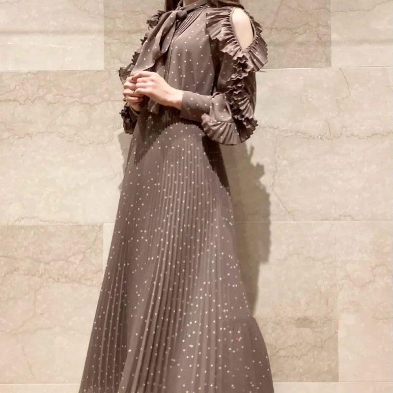 

2021 Women Casual Autumn Winter Dress Lady Korean Style Vintage Floral Printed Chiffon Shirt Dress Long Sleeve Bow Long Dress