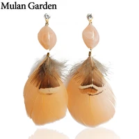 mulan garden bohemian nature feather earrings fashion jewelry for women zirconia dangle resin earrings 2018 new christmas gift