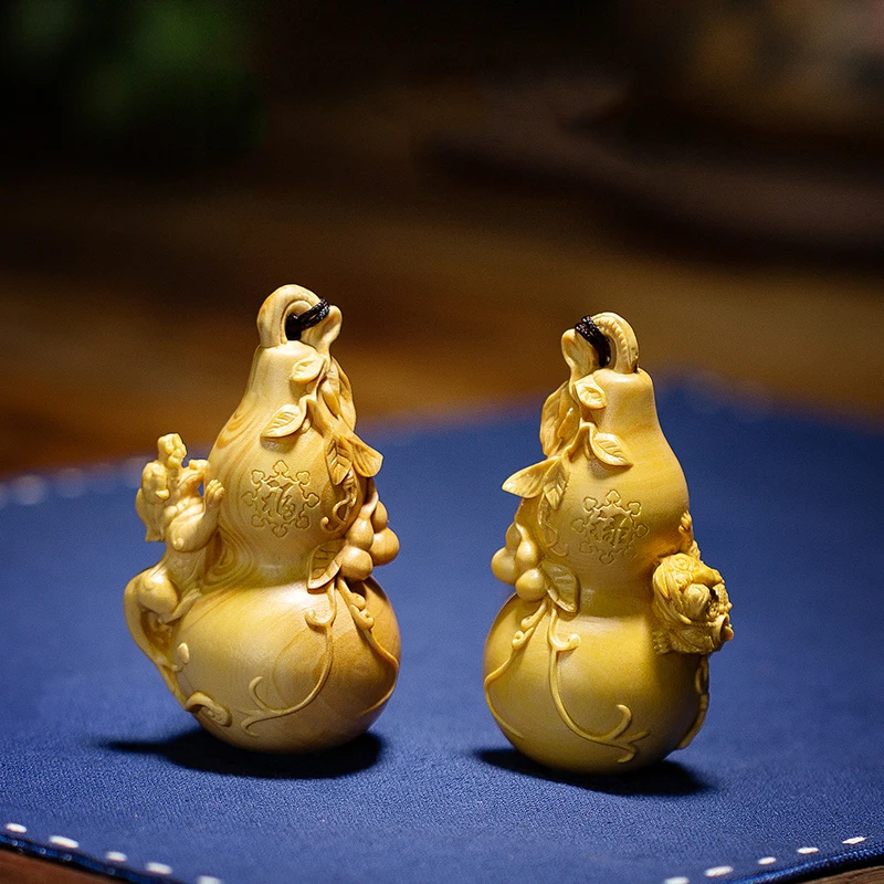 

Boxwood Carving Wood Carving Gold Gourd Fu lu Double Full Lucky Fortune Car Pendant Decoration
