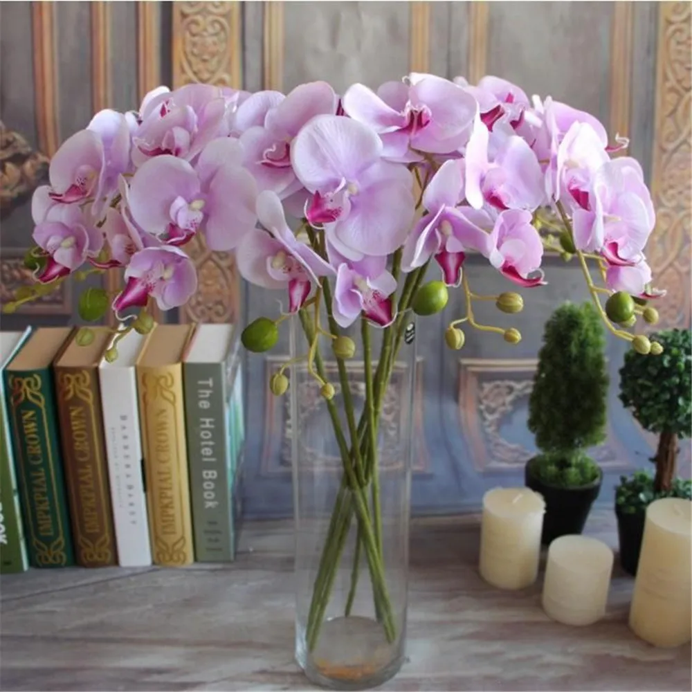 Goedkoop Elegant Wit 78 Cm Lengte Kunstzijde Phalaenopsis Vlinder Orchidee Blad Pot Bloemstuk Voor Bruiloft Verjaardag Decor