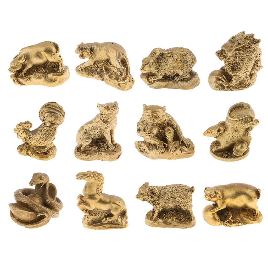 Золотой Латунный статуи животных статуэтки Китайский традиционный Зодиак Shengxiao