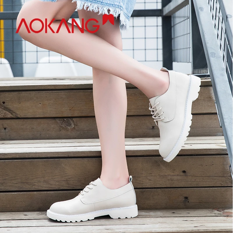 Женские модельные туфли AOKANG Кожаные Туфли оксфорды на танкетке в деловом стиле