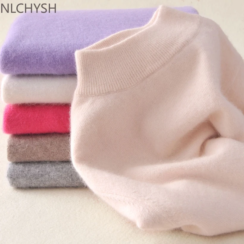 

Women's Cashmere Elastic Autumn Winter Half Turtleneck Sweaters and Pullovers Wool Sweater Slim Tight Bottoming Knitted Pullover