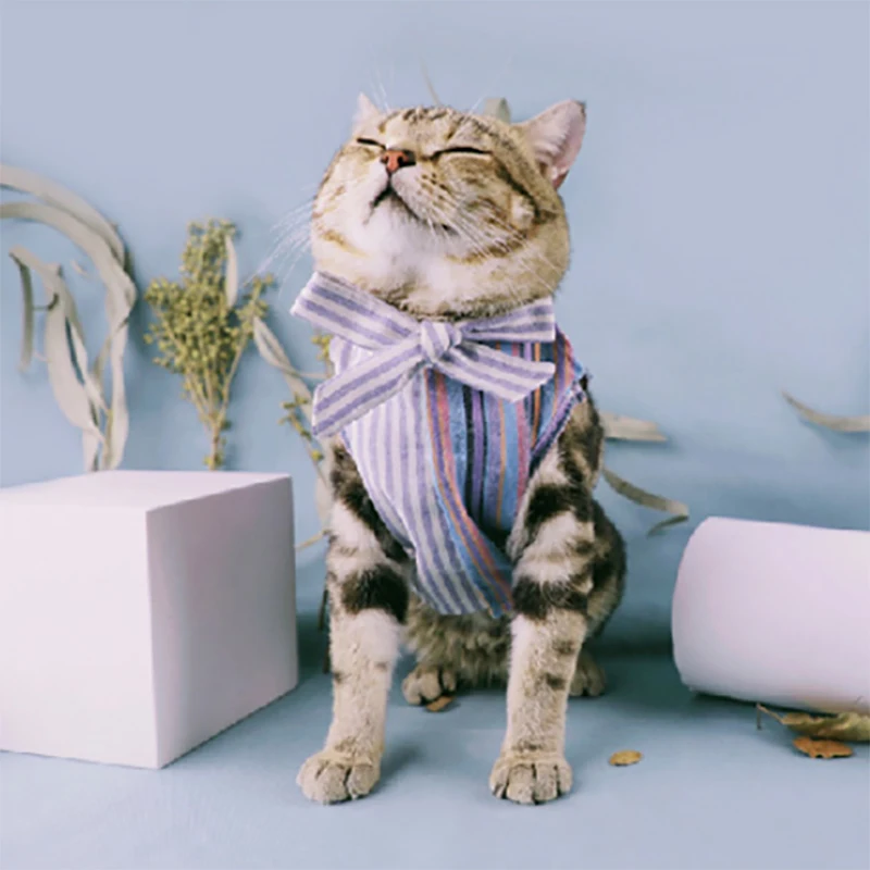 Женская милая и дышащая летняя тонкая одежда для кошек собак полосатая рубашка с