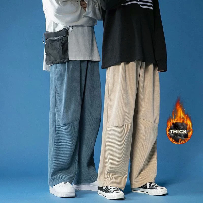 

Winter Casual Pants Men Japanese Retro Corduroy Trousers Fashion Elastic Waist Loose Straight Mens Sweatpant Dropshipping