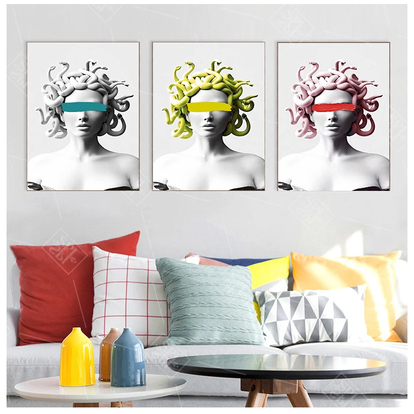 

Парным Скульптура Медузы из плотной ткани арт Плакаты граффити на холсте настенные картины Искусство крышка уход за кожей лица Медузы фото...