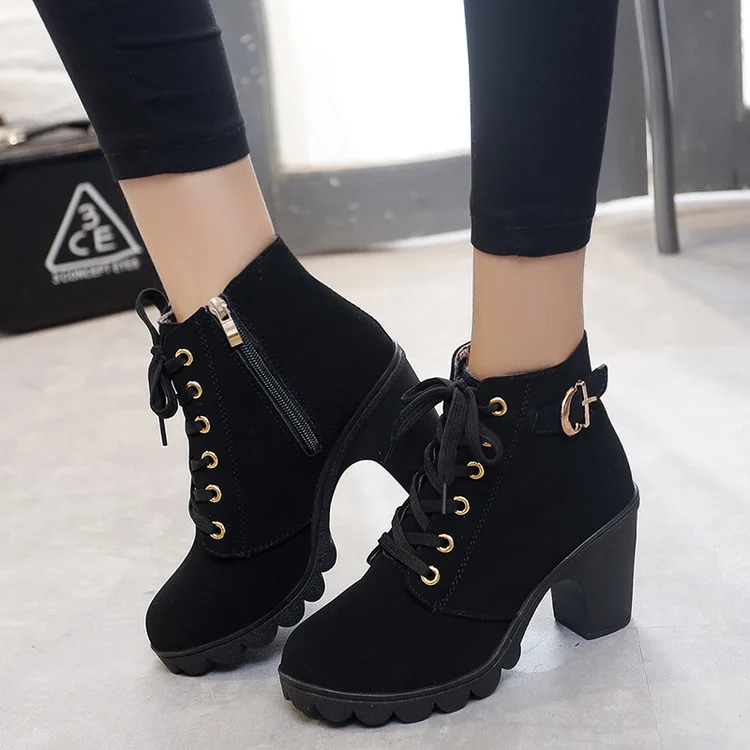 

Ankle Boots For Women Nice Hot Elegant Square Heel Shoes Woman High Heel Solid Vintage Boots Women lace-up Ladies Shoes Sdf45