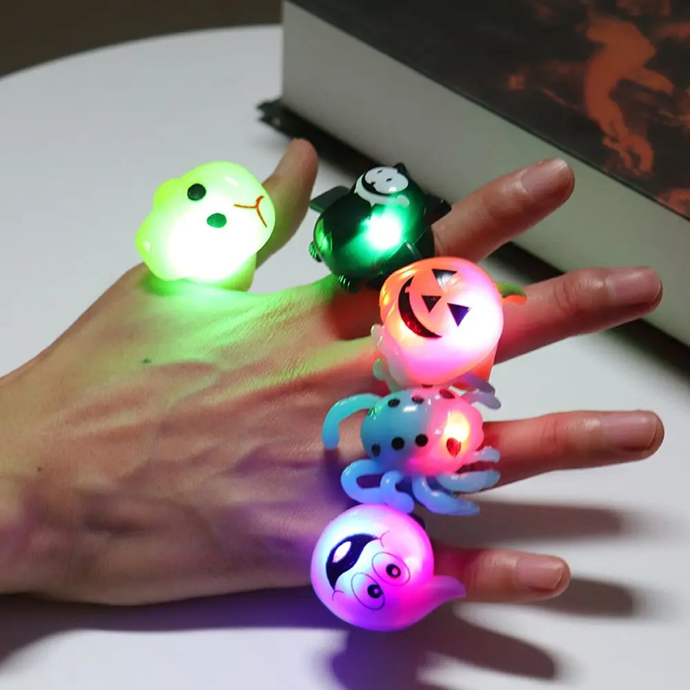 

Halloween Toys Dimmer Antistress Party Ghost Spider Finger Ring LED Glowing Light Ring For Women Men Pumpkin Bat Ring Gift