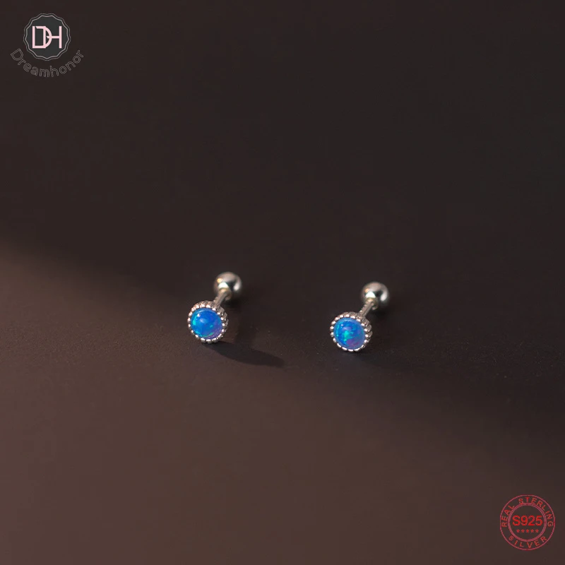 

Женские серьги-гвоздики Dreamhonor SMT273, из стерлингового серебра 925 пробы с белым/синим огненным опалом и круглым шариком, подарочные украшения
