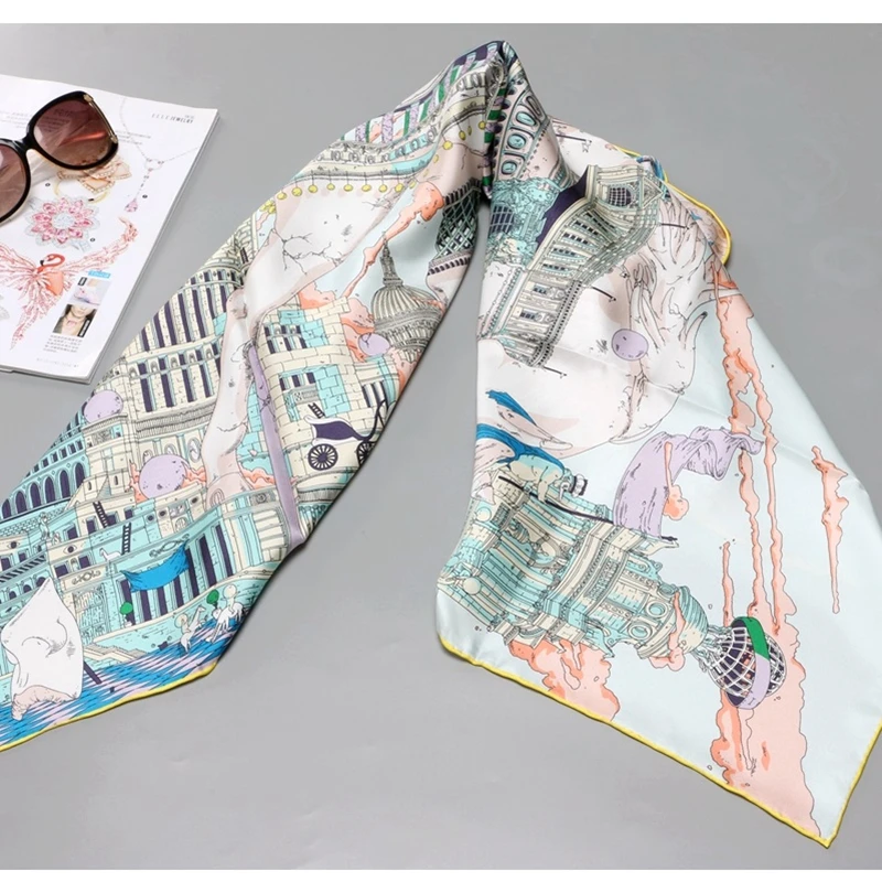 Женский шелковый шарф с принтом замка весенний 100%| |
