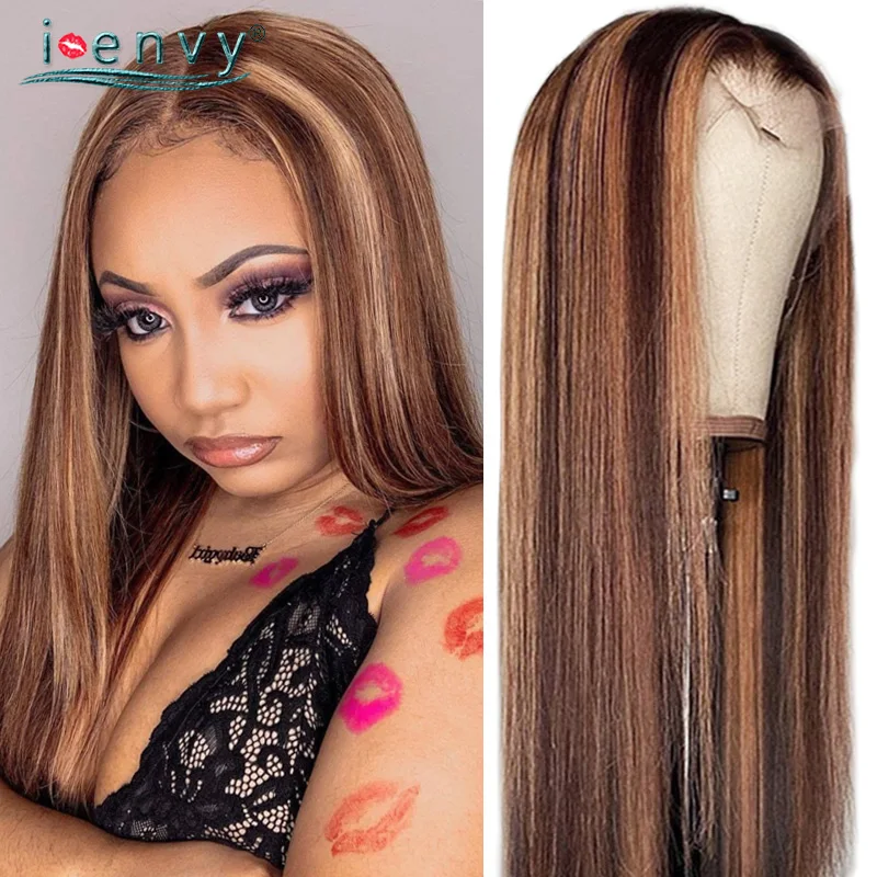 

Highlight Wig Brown Colored Human Hair Wigs Peruvian Ombre Blonde Lace Front Wig For Women Bone Straight Wigs Pre Plucked Remy