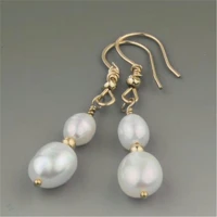 10 12mm white baroque pearl earring 14k hook personality classic temperament delicate noble