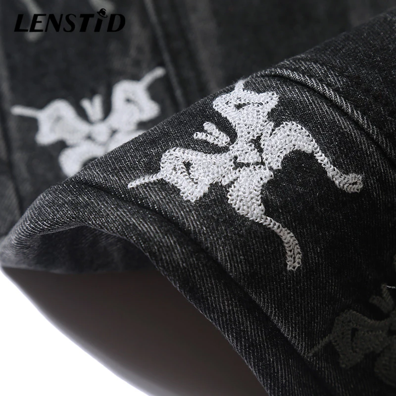 LENSTID 2020 уличная хип хоп мужские джинсовые брюки с вышивкой бабочки черные